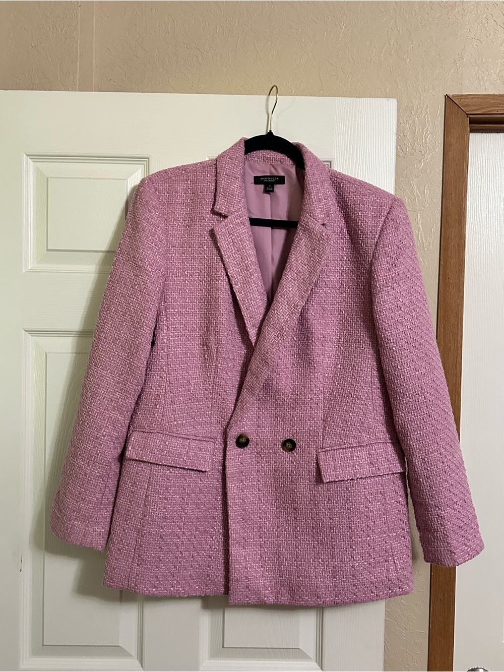 Ann Taylor Pink Tweed Double-Breasted Blazer